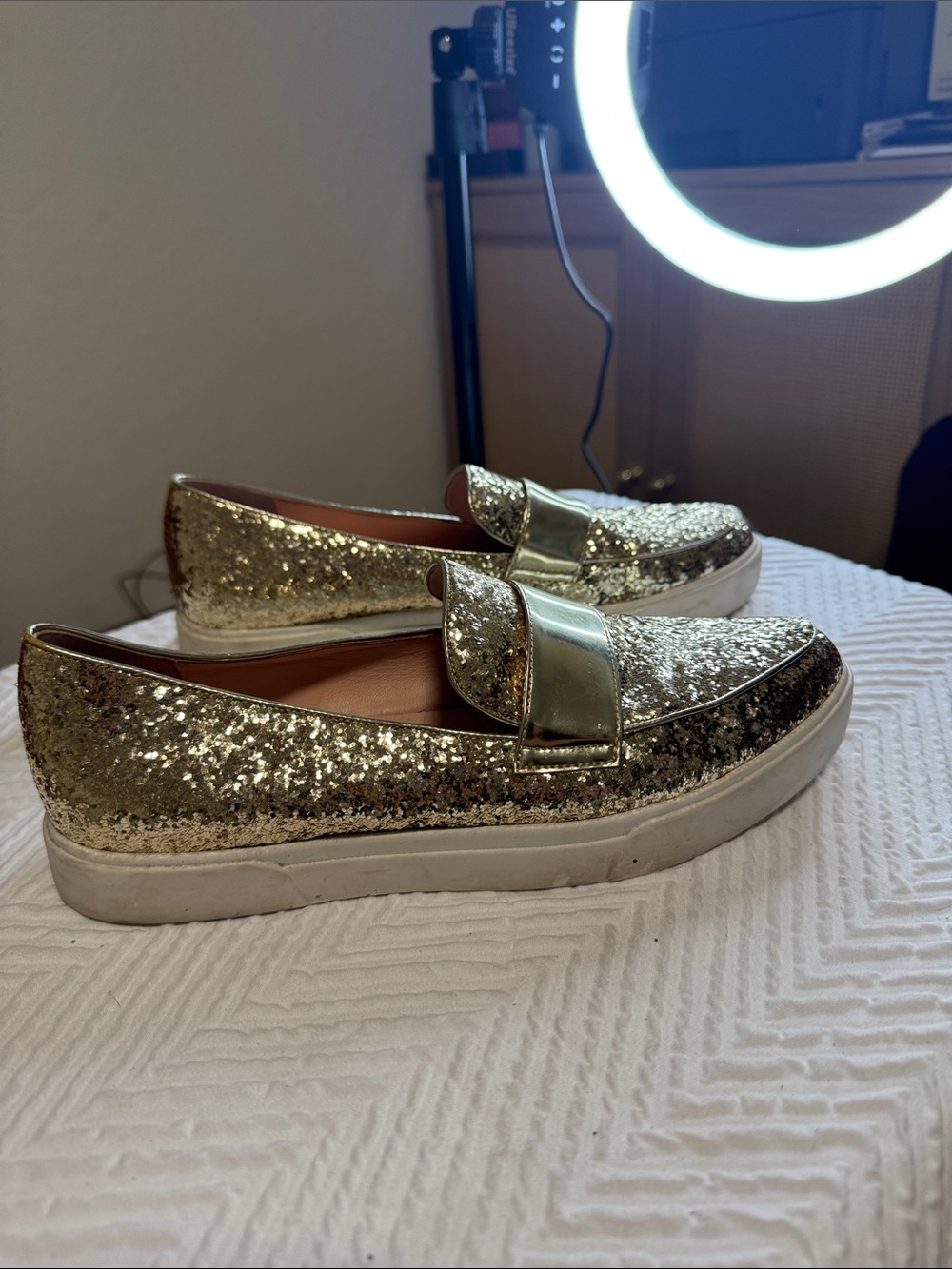 kate spade Gold Glitter Slip-On Loafers